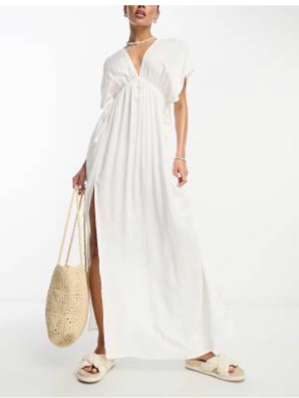 ASOS White Maxi Dress with Deep V and Tie Back